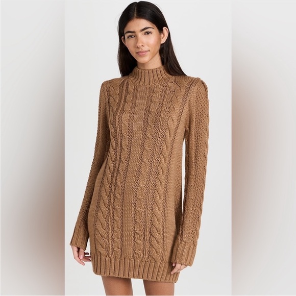 Z Supply camel brown tan cableknit sweater dress bodycon mini dress longsleeve - Picture 3 of 3